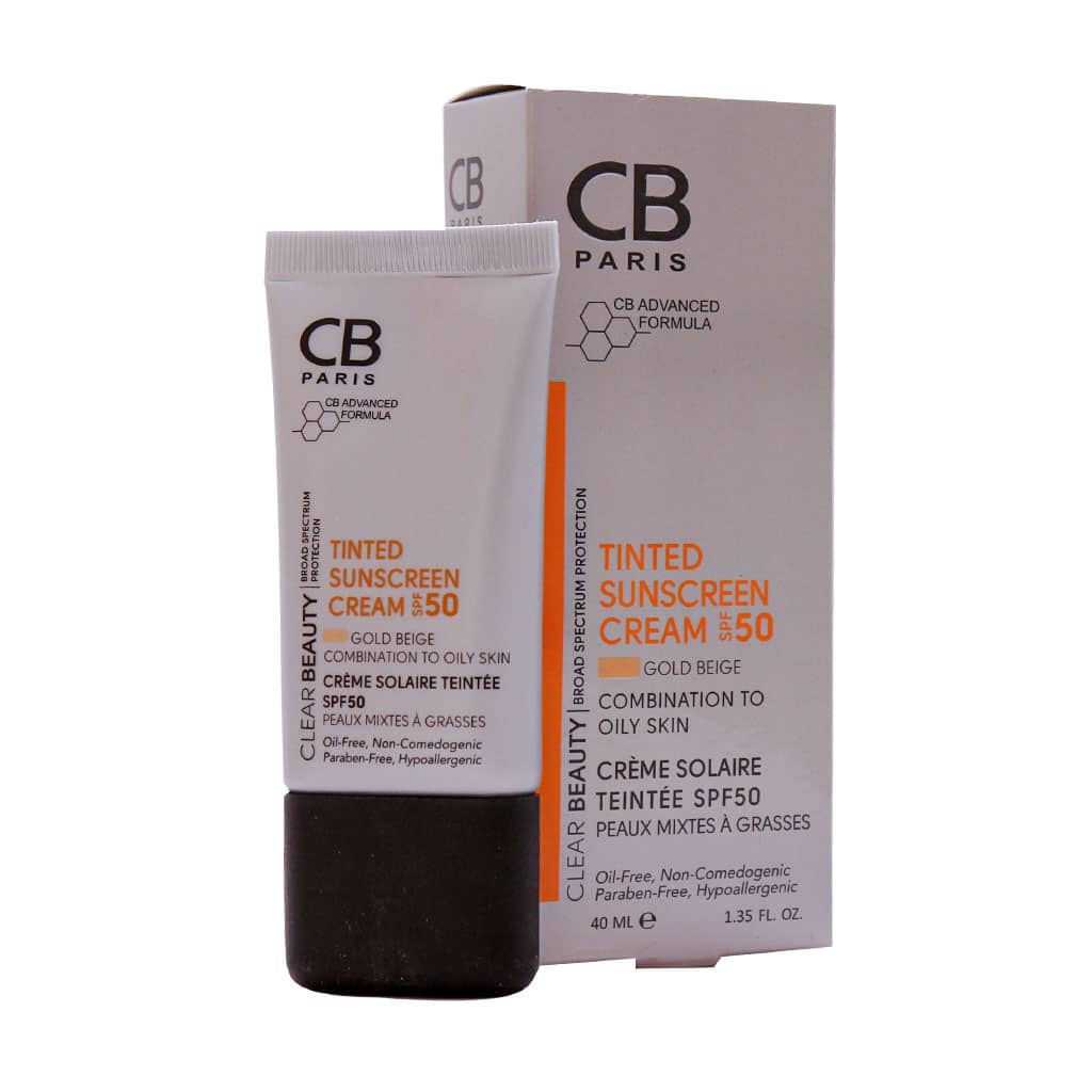 سی بی کرم ضد آفتاب رنگی گلد بژ مناسب پوست های مختلط تا چرب