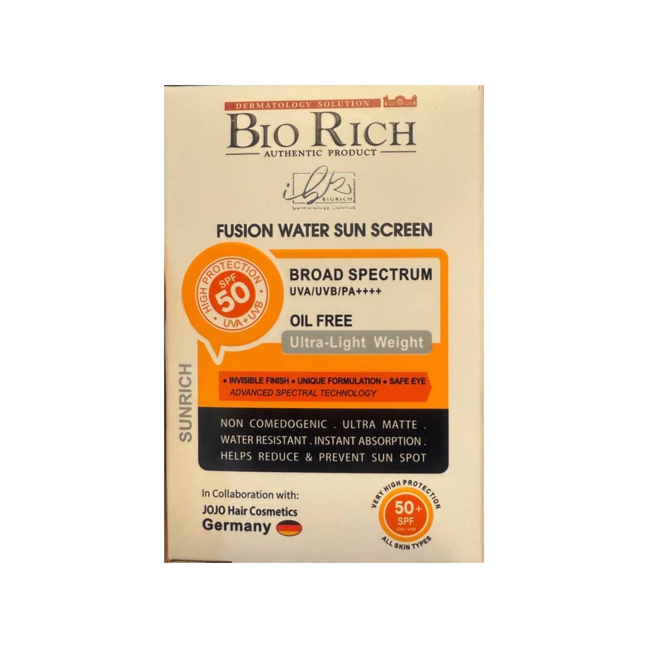 بایوریچ فلوئید ضد آفتاب بیرنگ فیوژن واتر spf50 سانریچ مناسب انواع پوست حتی پوست های حساس