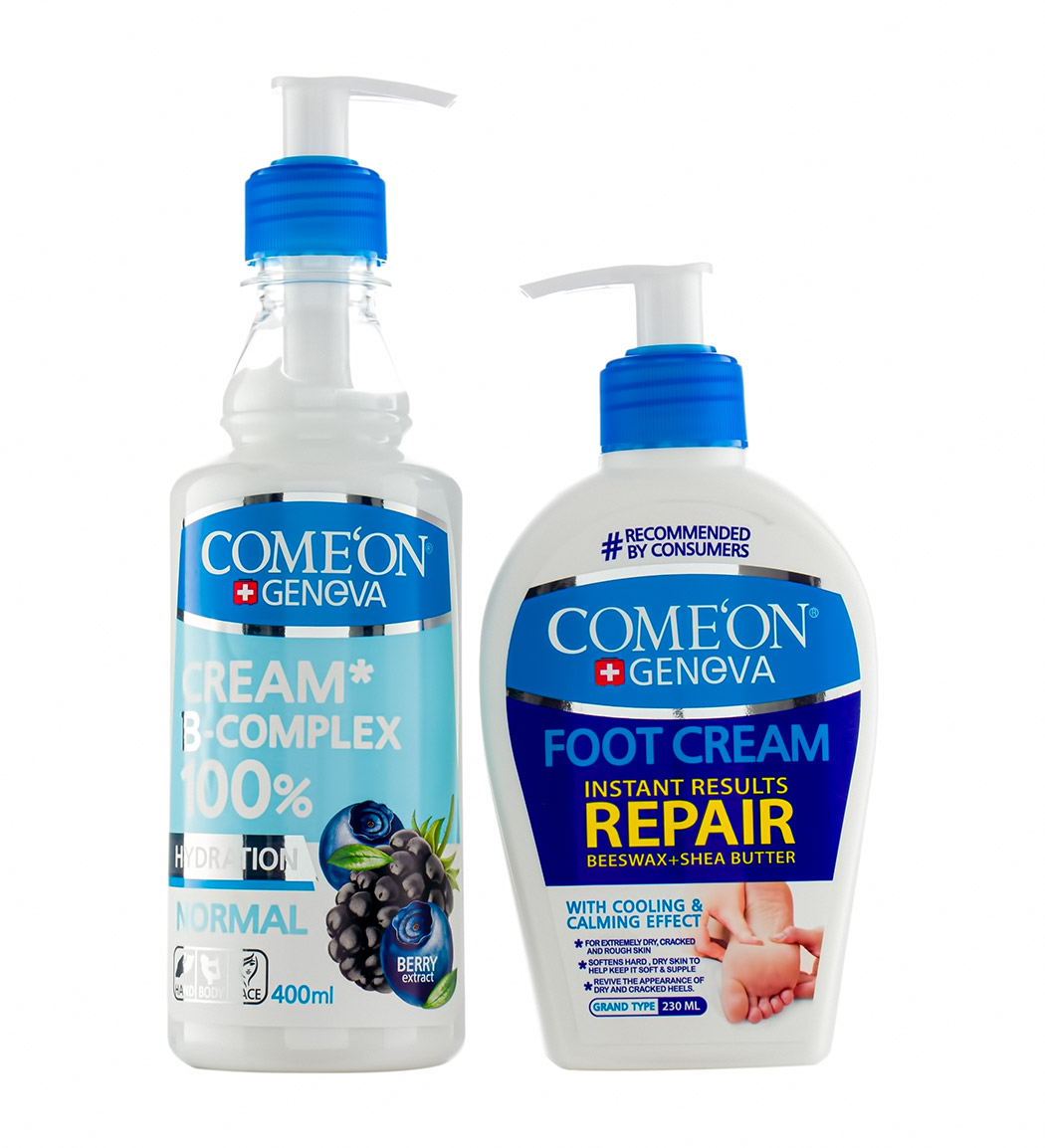 پک کرم مرطوب کننده بی کمپلکس نرمال 400 میل به همراه  کرم ترک پا خنک کننده و آرامش بخش